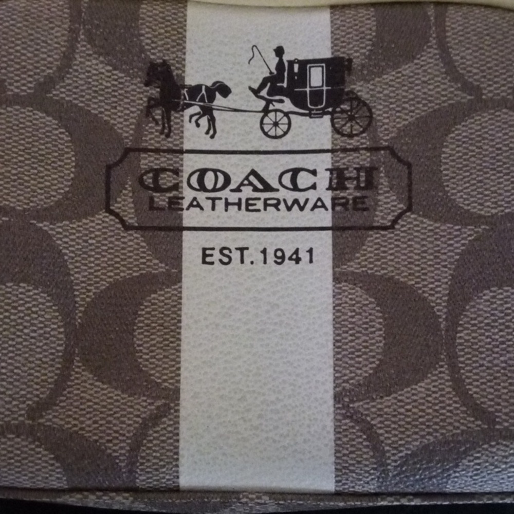 Coach New York Y2K Monogram Canvas Cosmetic Pouch With White Stripe Leatherware